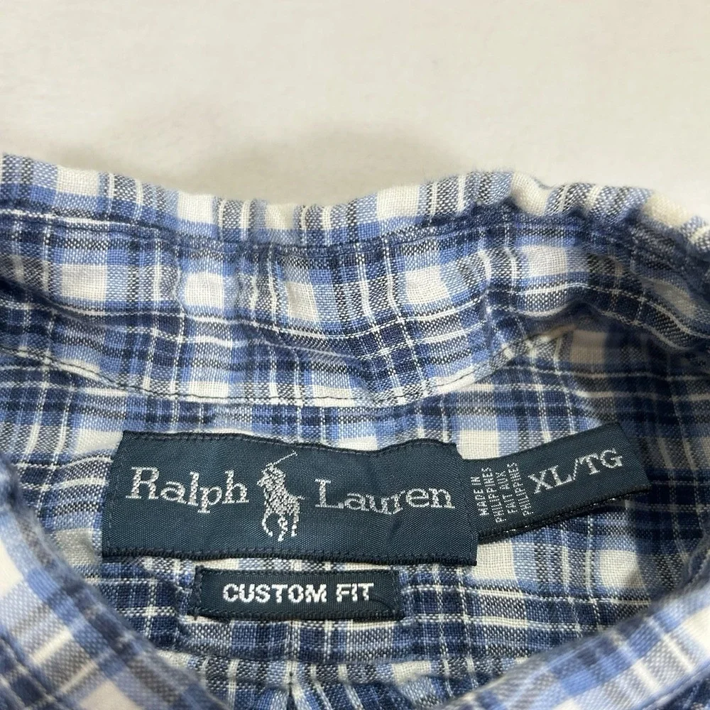 Polo Ralph Lauren Men's XL Blue Plaid 100% Linen Short Sleeve‎ Button Up Shirt - Picture 5 of 7